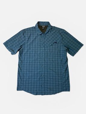 Outdoor Research mens M Medium blue plaid lightweight short sleeve shirt EUC